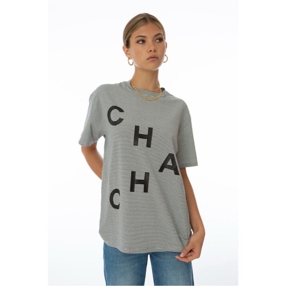 ⭐️ EllandEm Ell and Em Cha Cha Striped Black and White Graphic Tee MEDIUM - Picture 3 of 12